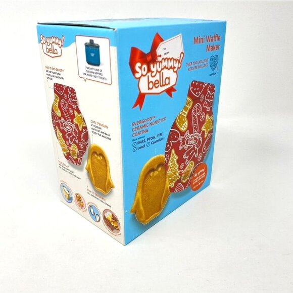 So Yummy by bella Mini Waffle Maker Nonstick Snowman Or Penguin Design Red - Picture 7 of 11